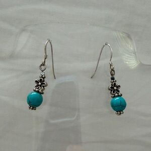 Turquoise and Silver Floral Earrings